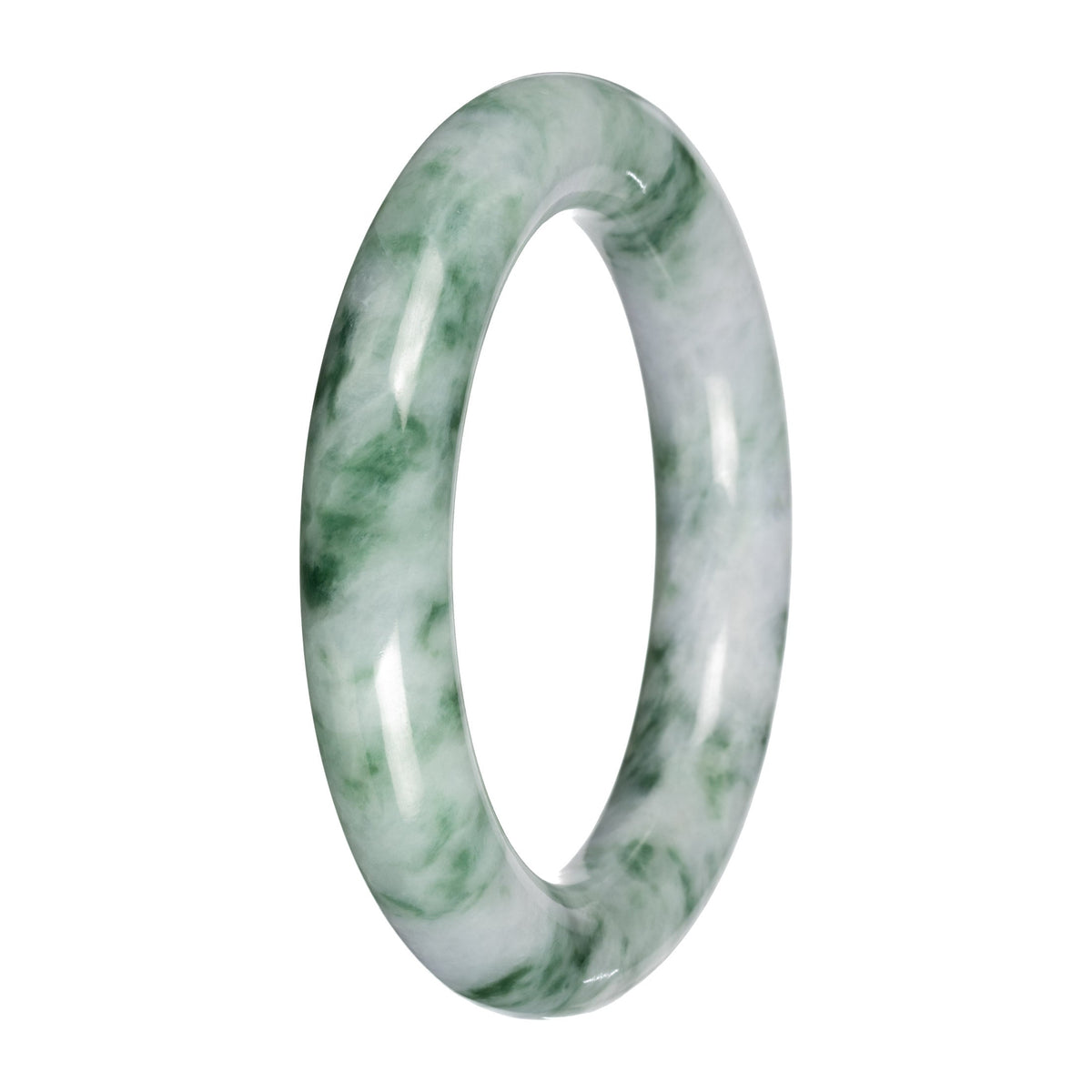 Genuine White and Green Pattern Jade Bangle Bracelet - 53mm Round