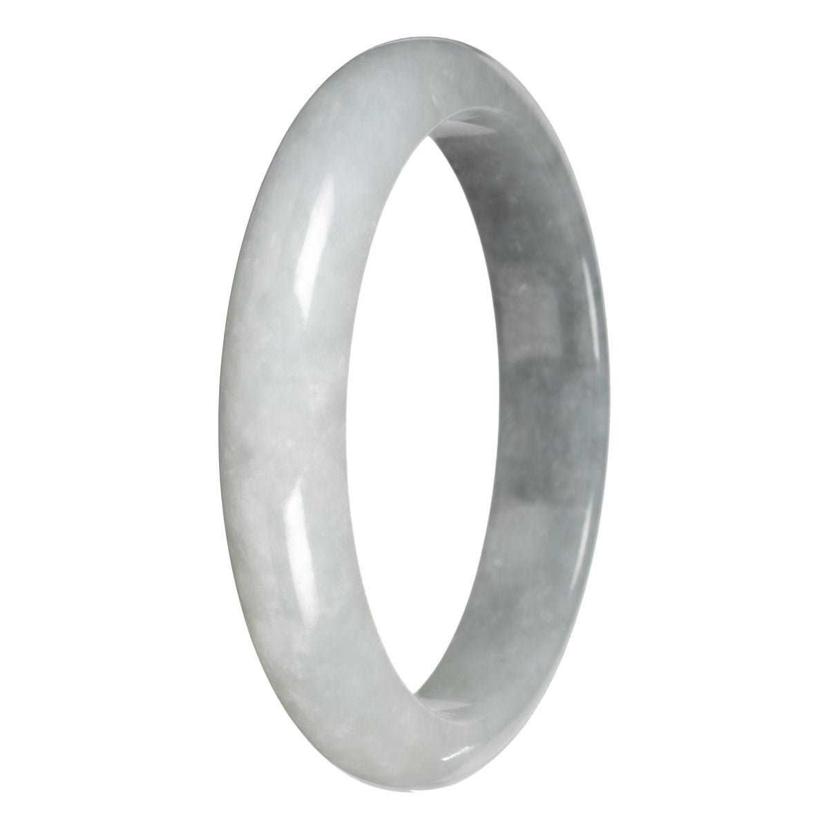 Genuine White with Light Gray Section Burma Jade Bangle - 63mm Half Moon