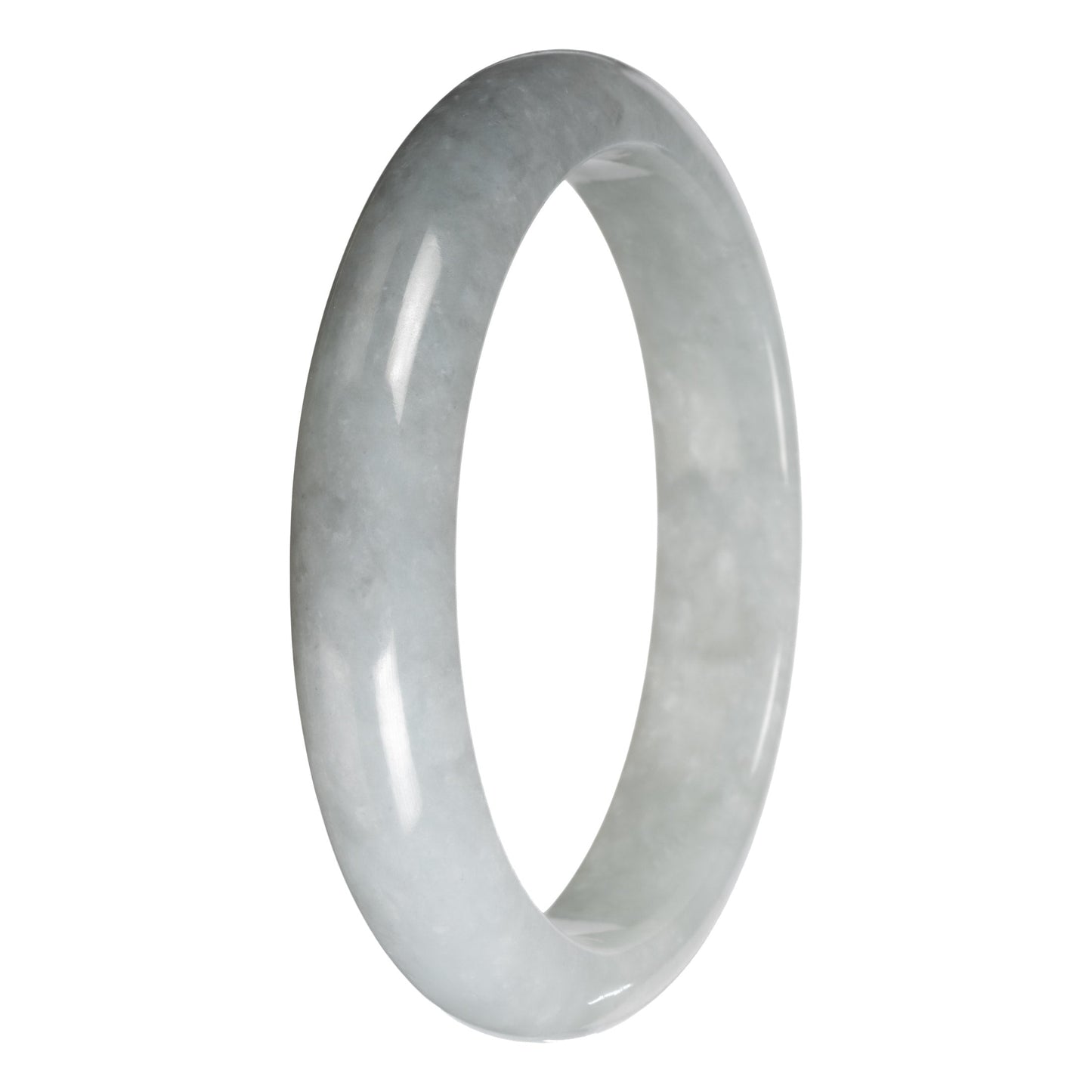 Genuine White with Light Gray Section Burma Jade Bangle - 63mm Half Moon