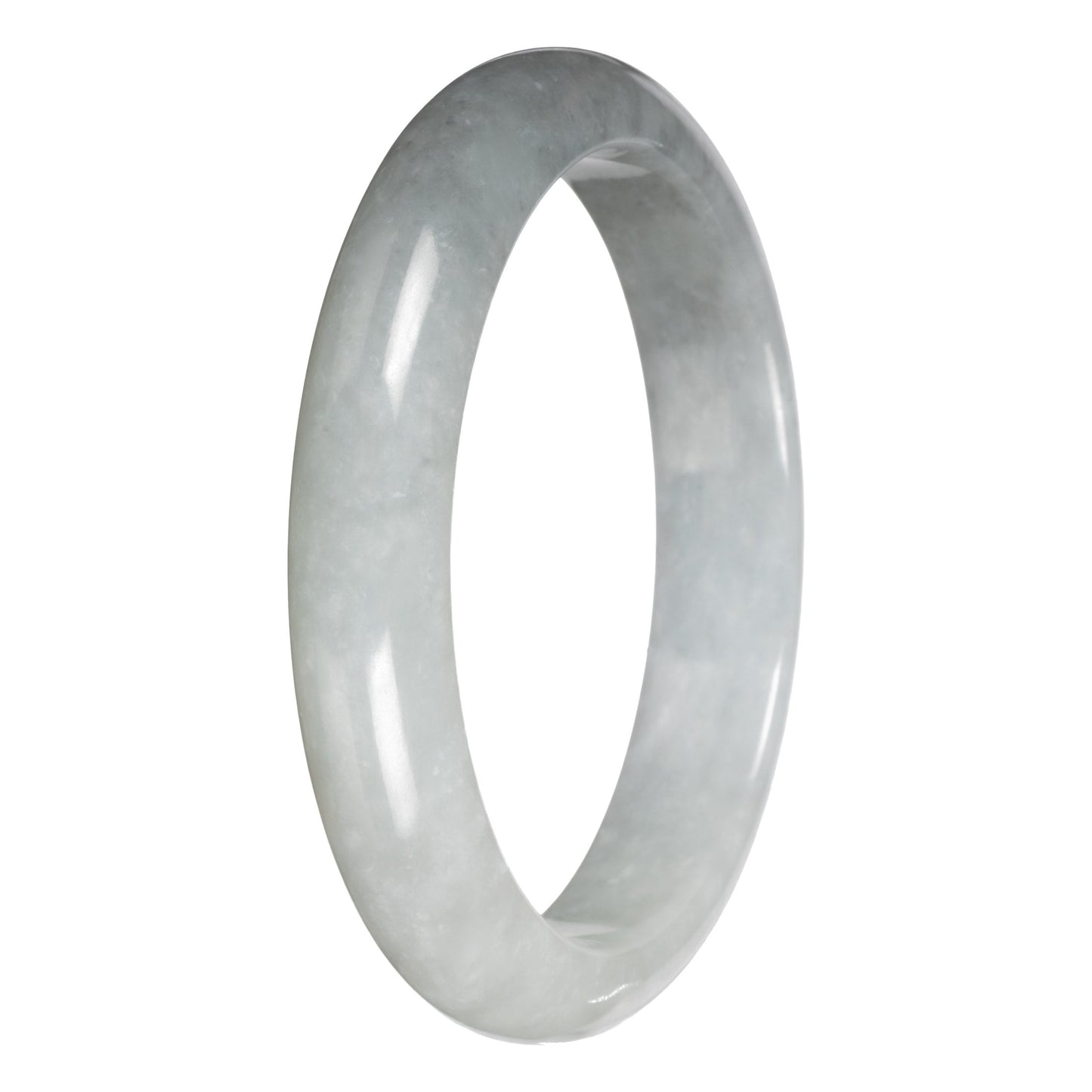Genuine White with Light Gray Section Burma Jade Bangle - 63mm Half Moon