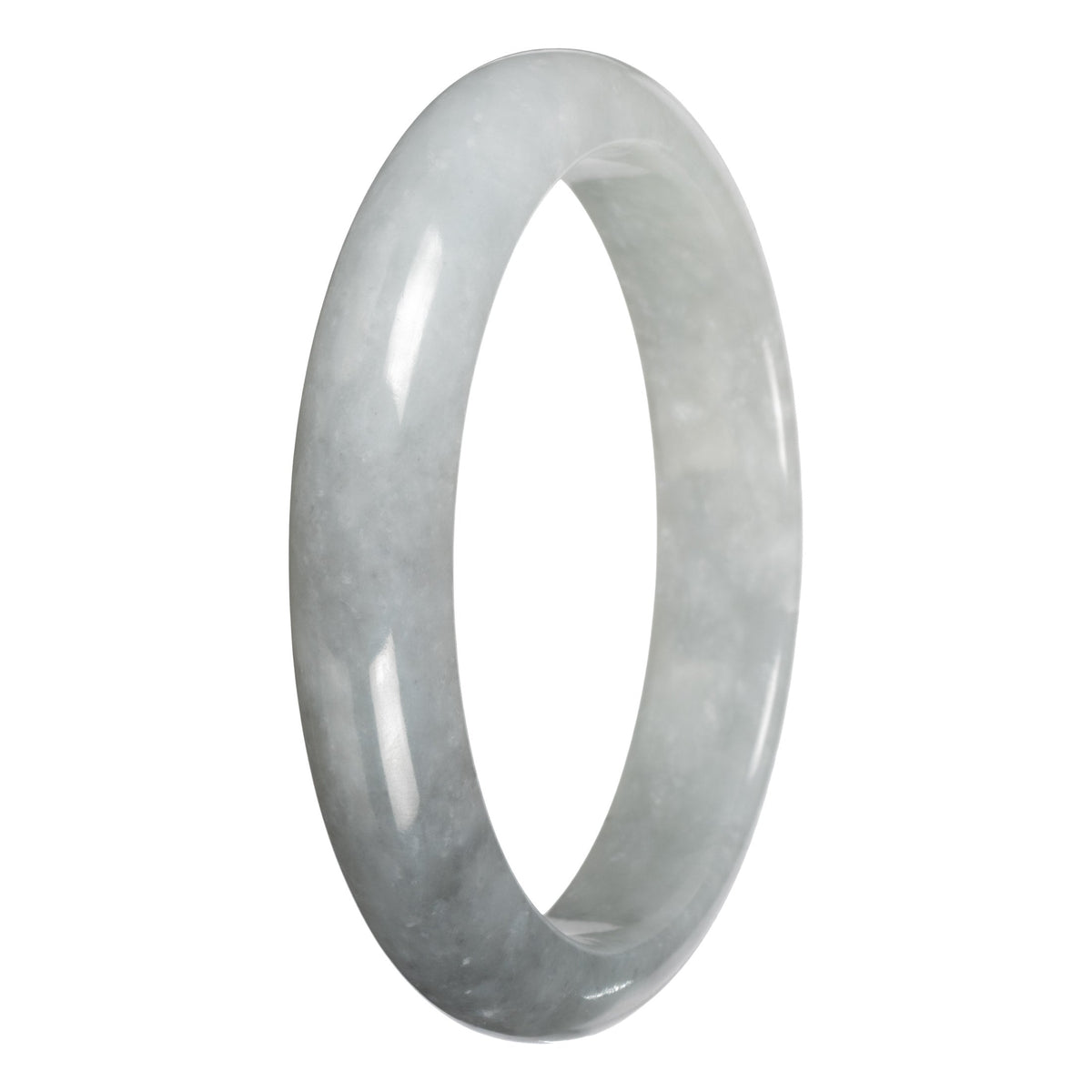 Genuine White with Light Gray Section Burma Jade Bangle - 63mm Half Moon