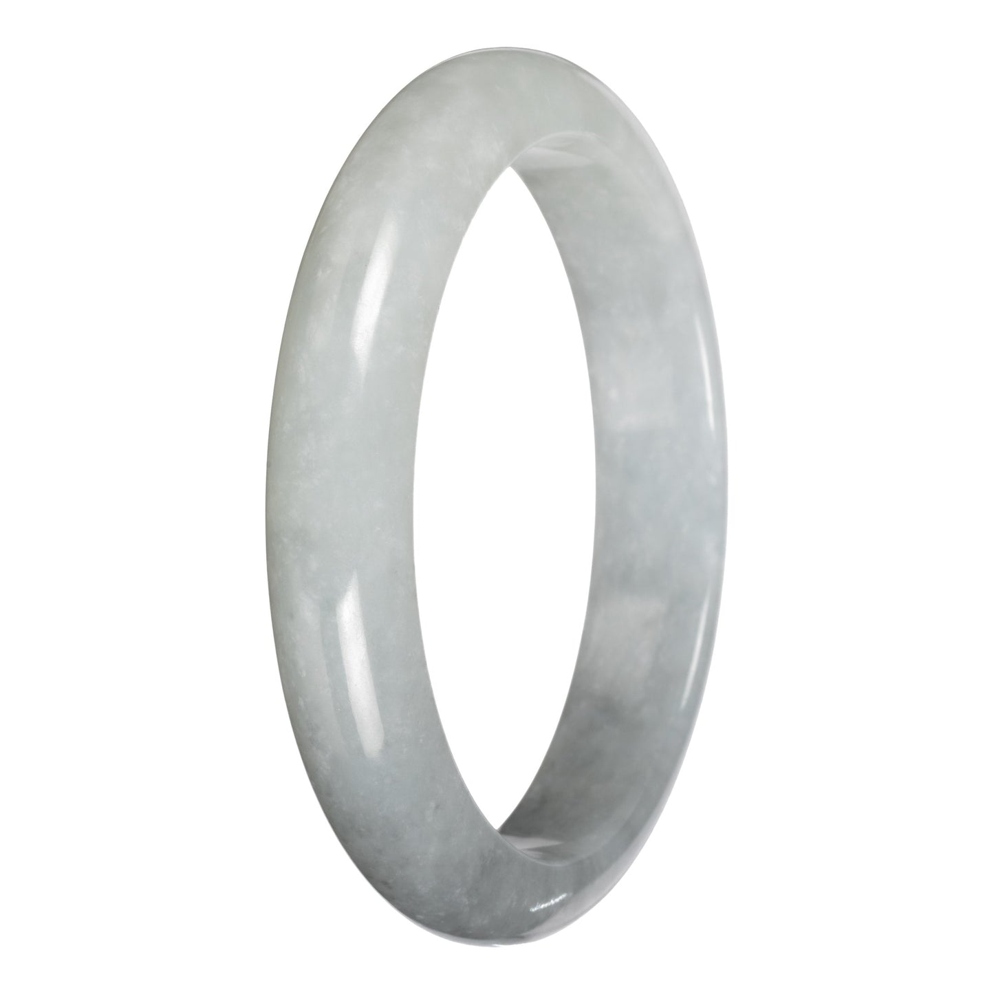 Genuine White with Light Gray Section Burma Jade Bangle - 63mm Half Moon