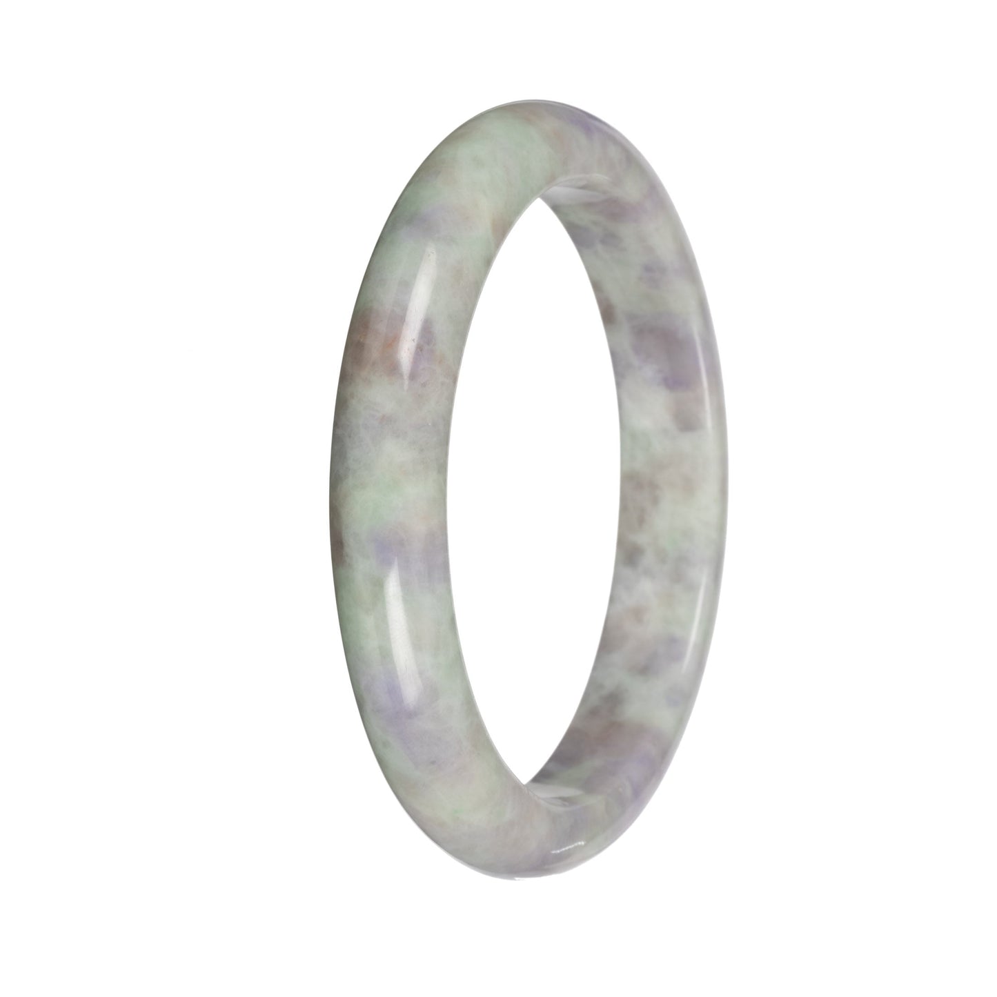 Authentic Light Green and Lavender Pattern Jade Bangle Bracelet - 59mm Half Moon