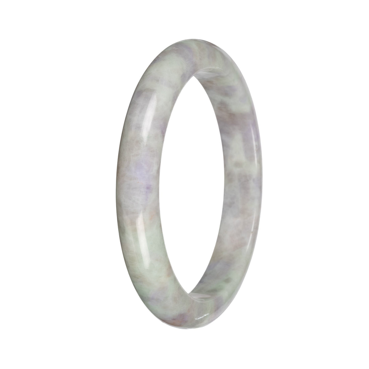 Authentic Light Green and Lavender Pattern Jade Bangle Bracelet - 59mm Half Moon