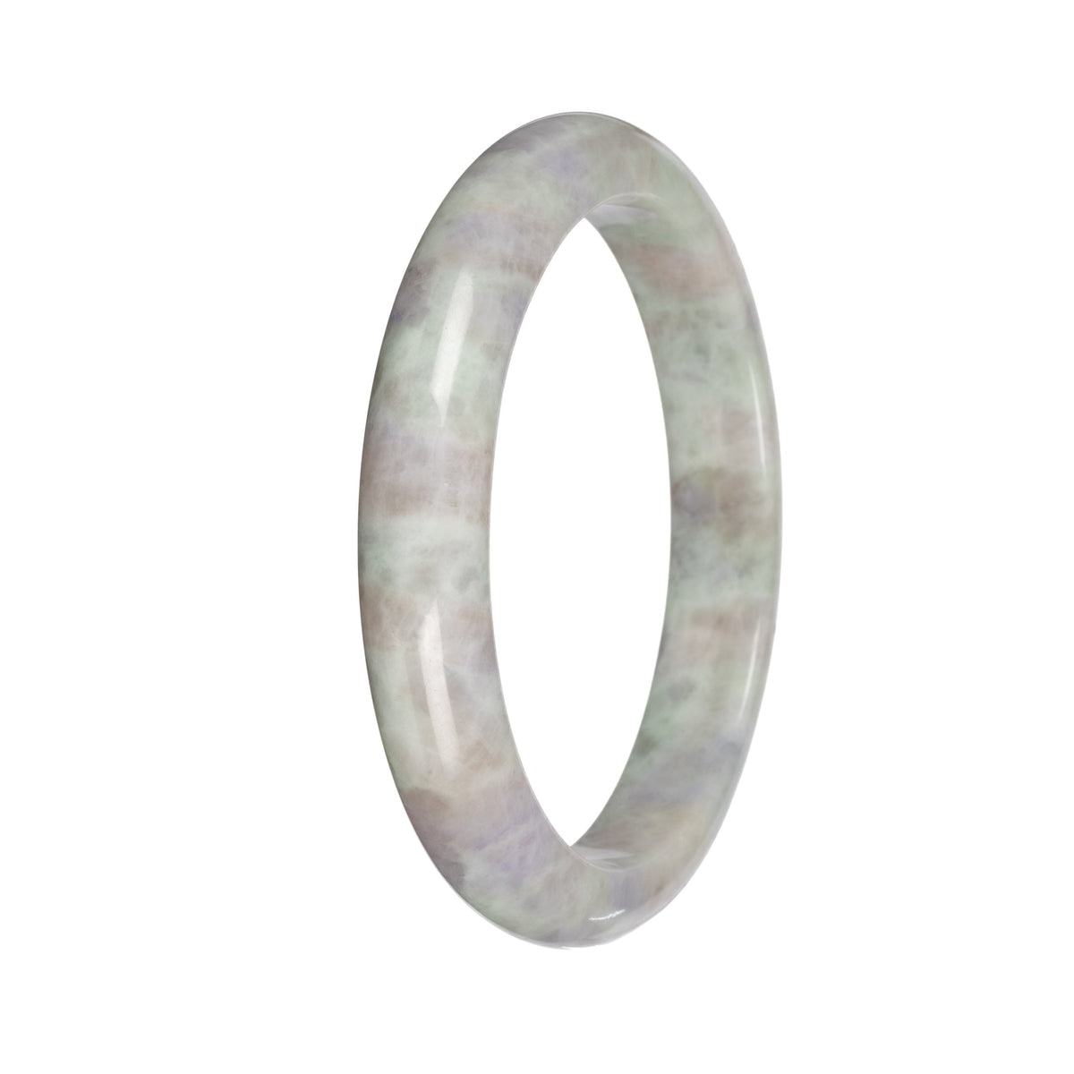 Authentic Light Green and Lavender Pattern Jade Bangle Bracelet - 59mm Half Moon