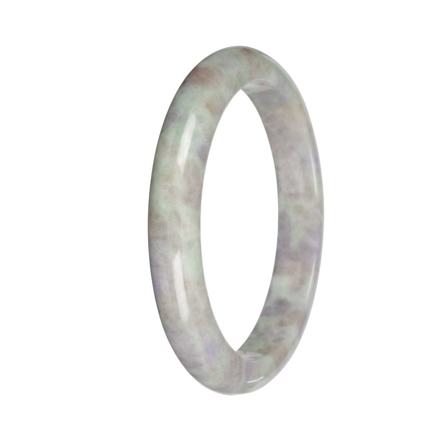 Authentic Light Green and Lavender Pattern Jade Bangle Bracelet - 59mm Half Moon