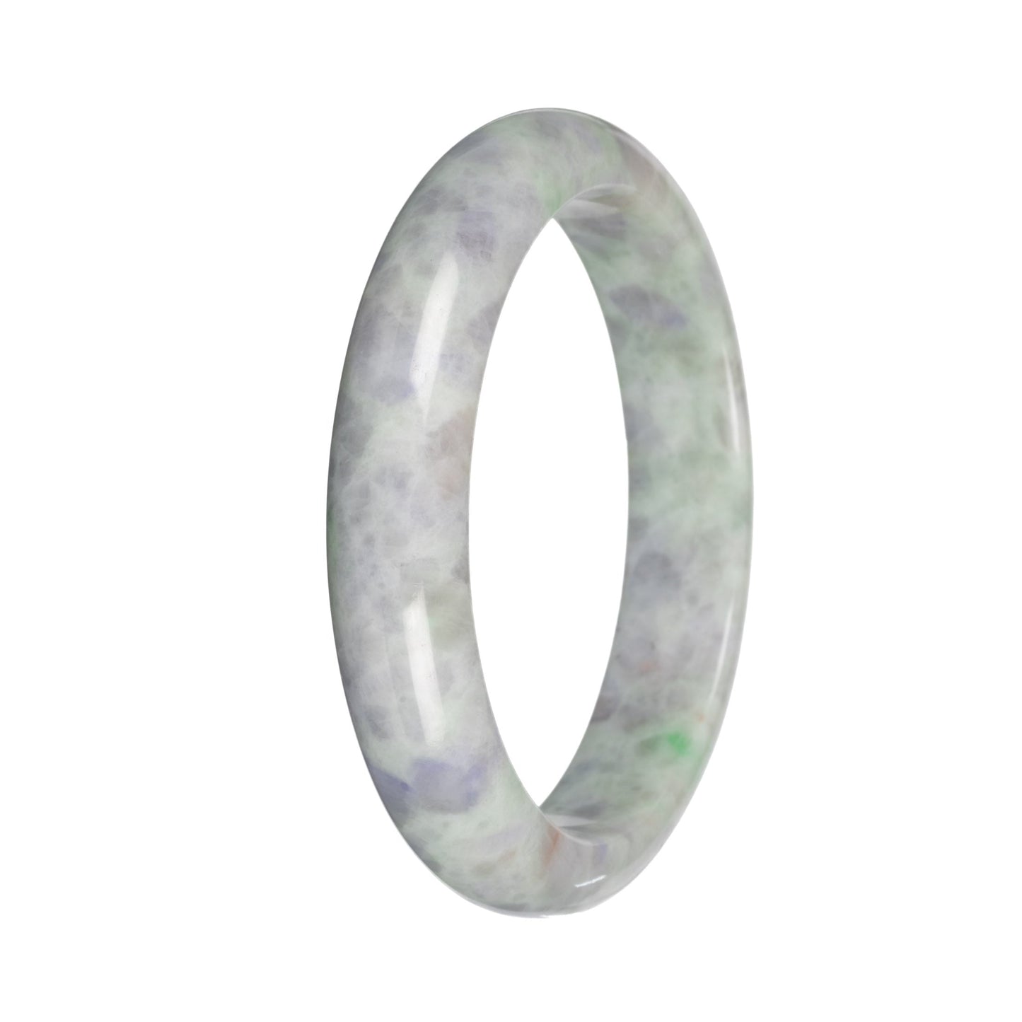 Natural Light Green and Lavender Pattern Burma Jade Bangle Bracelet - 59mm Half Moon