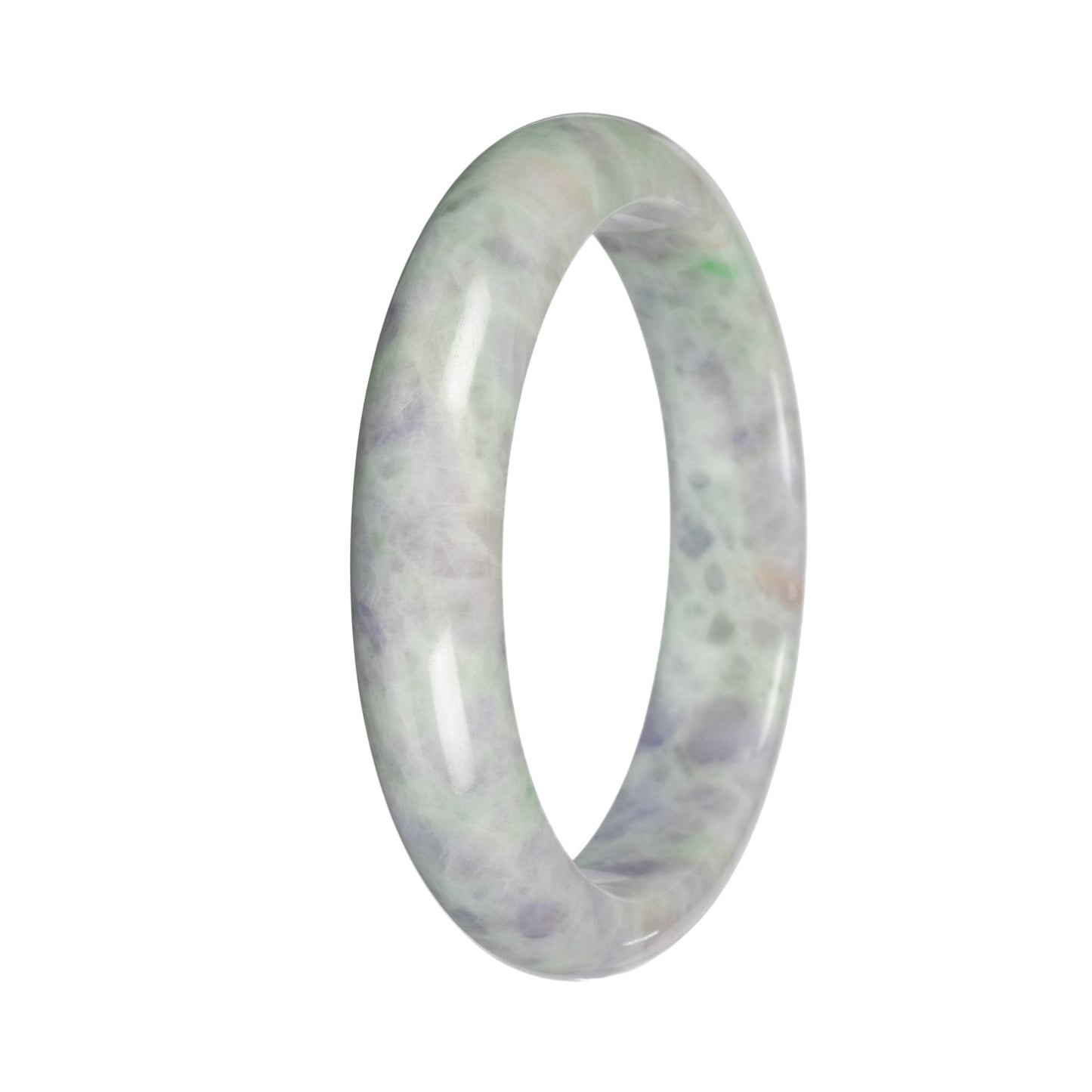 Natural Light Green and Lavender Pattern Burma Jade Bangle Bracelet - 59mm Half Moon