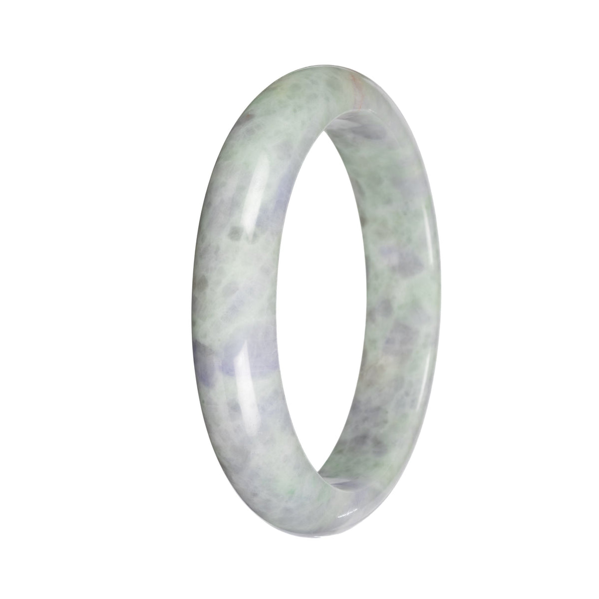 Natural Light Green and Lavender Pattern Burma Jade Bangle Bracelet - 59mm Half Moon