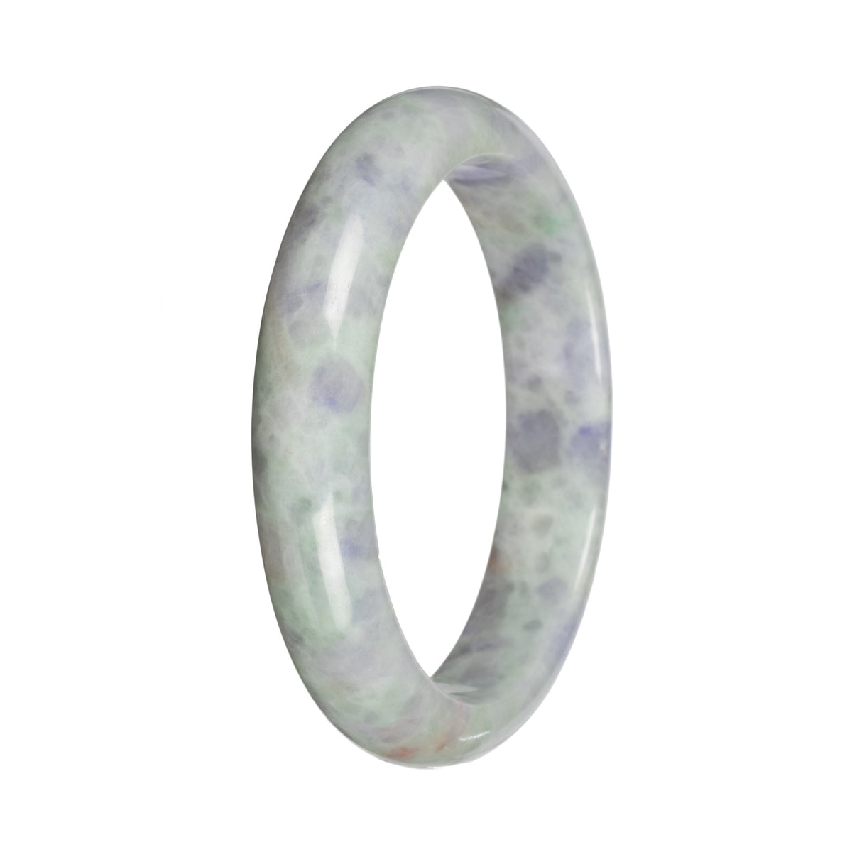 Natural Light Green and Lavender Pattern Burma Jade Bangle Bracelet - 59mm Half Moon