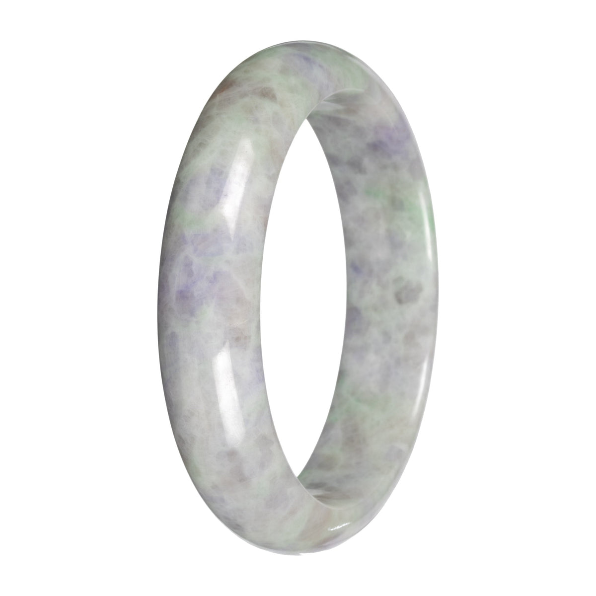 Grade A Pale Green and Lavender Pattern Jade Bangle - 59mm Half Moon