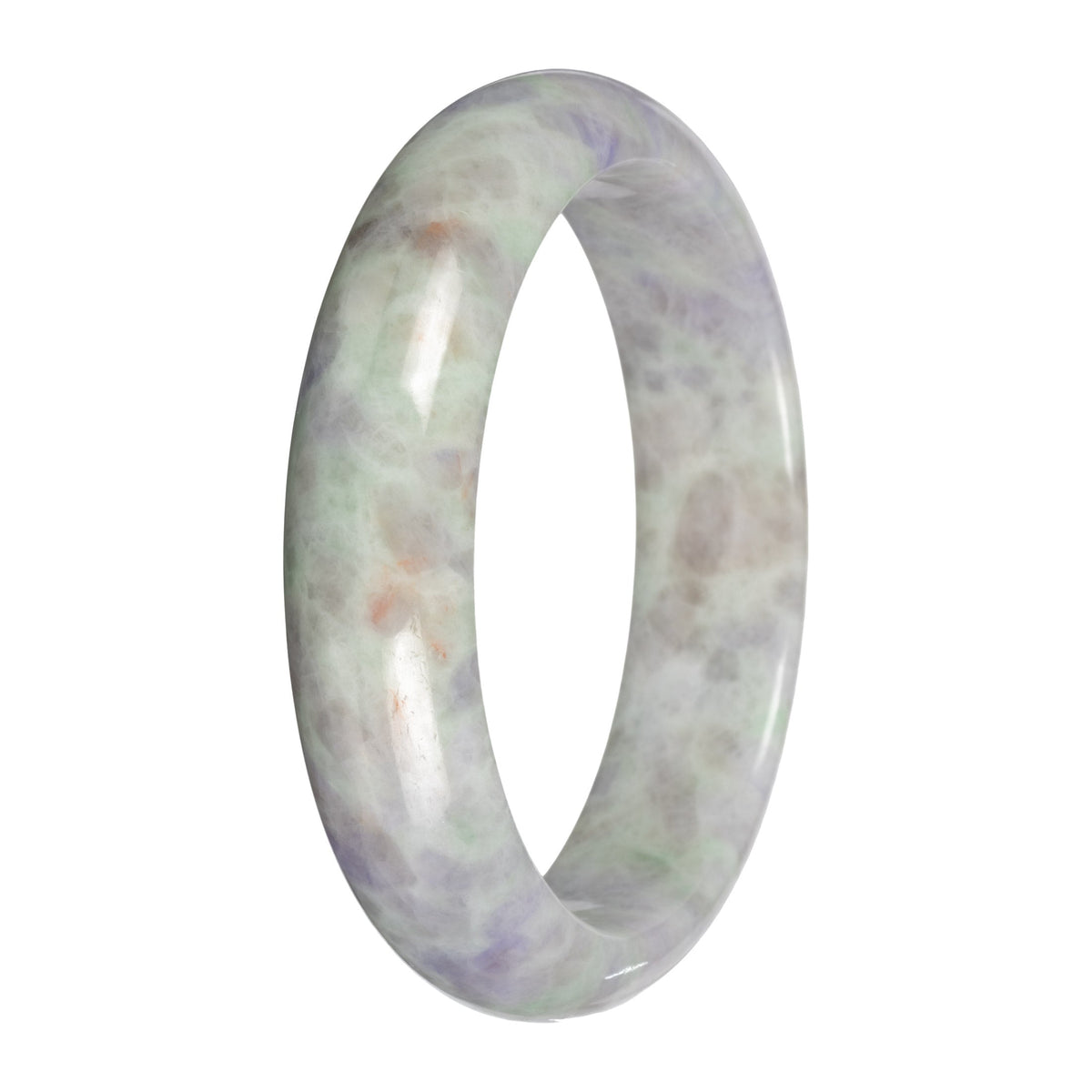 Grade A Pale Green and Lavender Pattern Jade Bangle - 59mm Half Moon