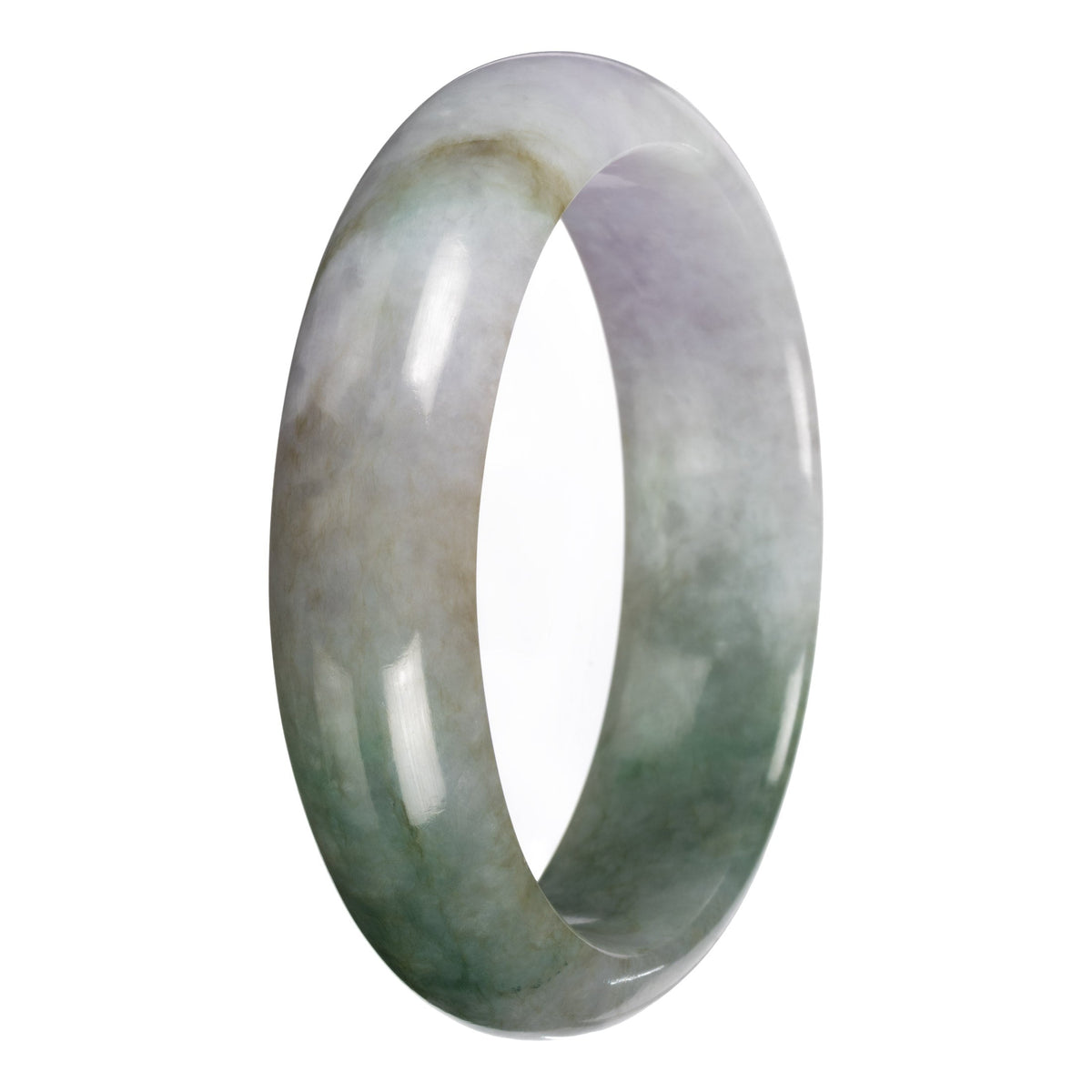 Genuine Green with Lavender Section Jadeite Jade Bangle - 62mm Half Moon