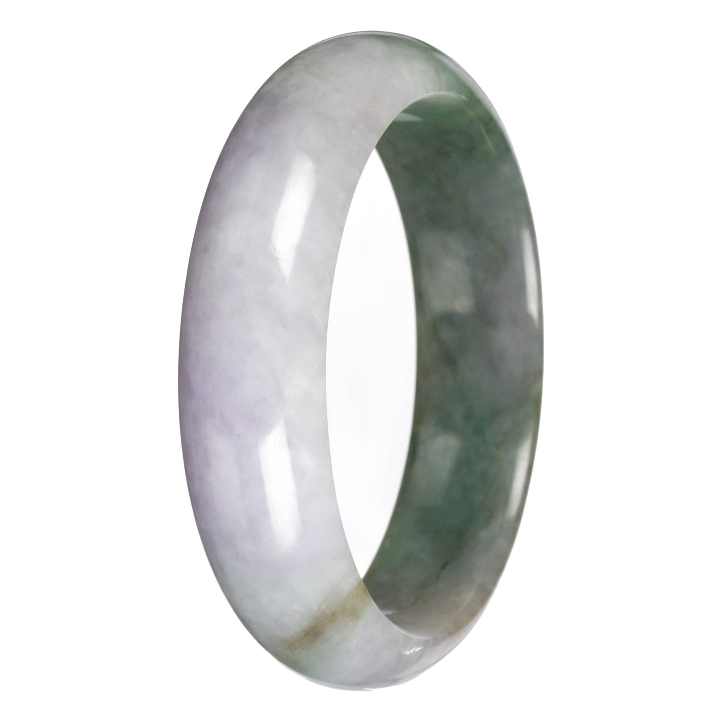 Genuine Green with Lavender Section Jadeite Jade Bangle - 62mm Half Moon