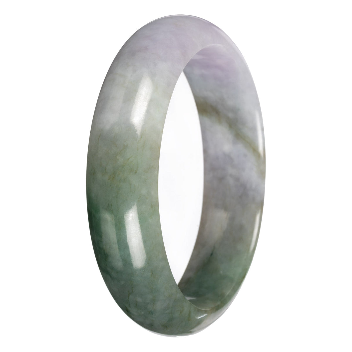 Genuine Green with Lavender Section Jadeite Jade Bangle - 62mm Half Moon