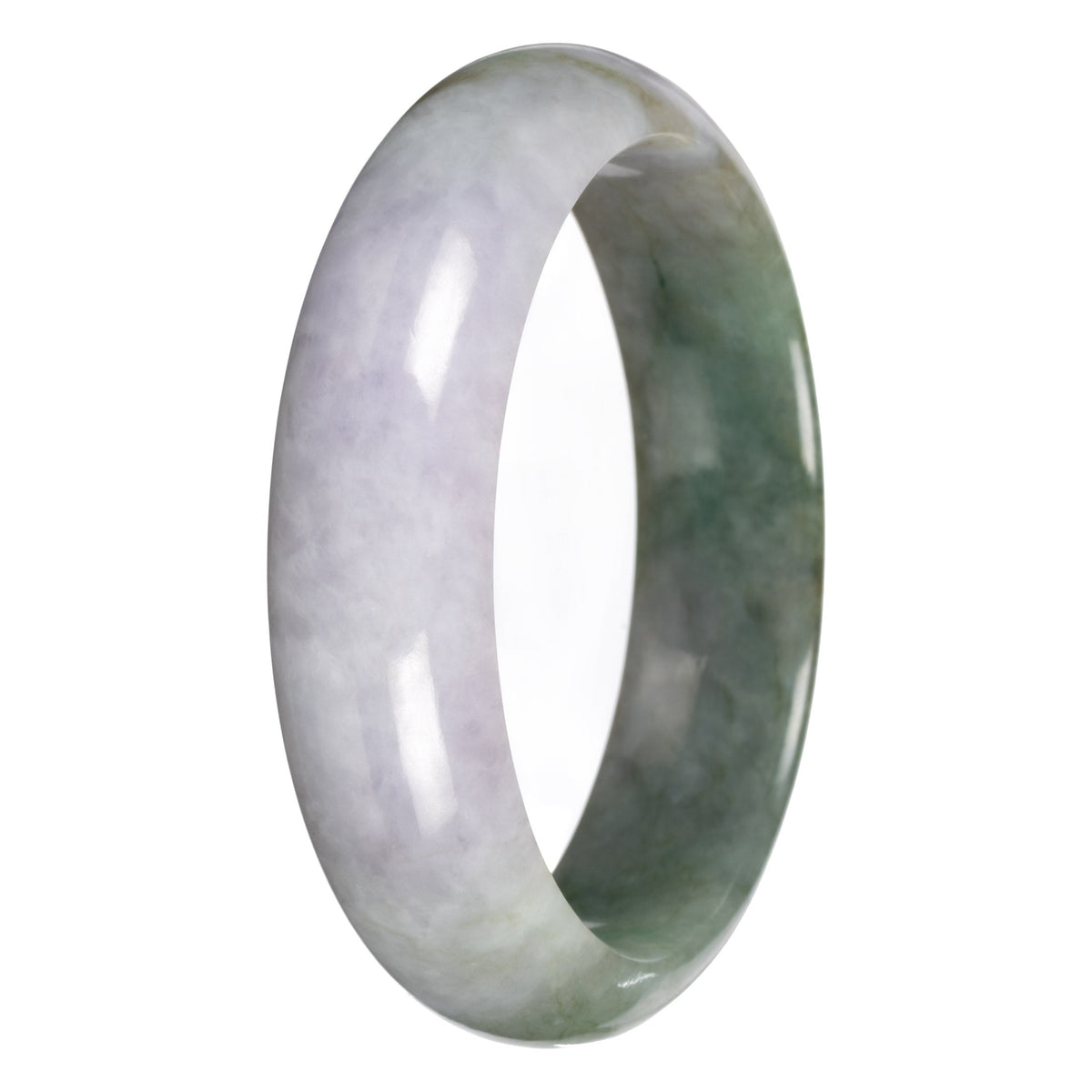 Genuine Green with Lavender Section Jadeite Jade Bangle - 62mm Half Moon