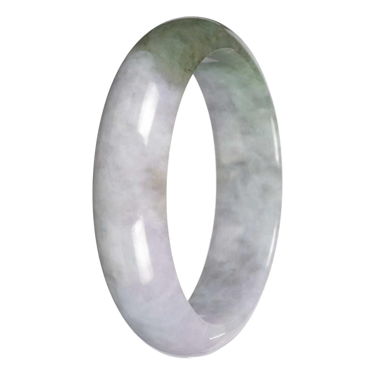 Genuine Gray with Pale Lavender and Olive Patch Burmese Jade Bangle - 62mm Half Moon