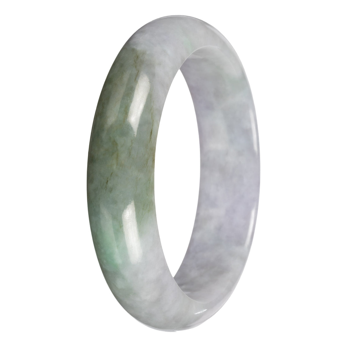 Genuine Gray with Pale Lavender and Olive Patch Burmese Jade Bangle - 62mm Half Moon