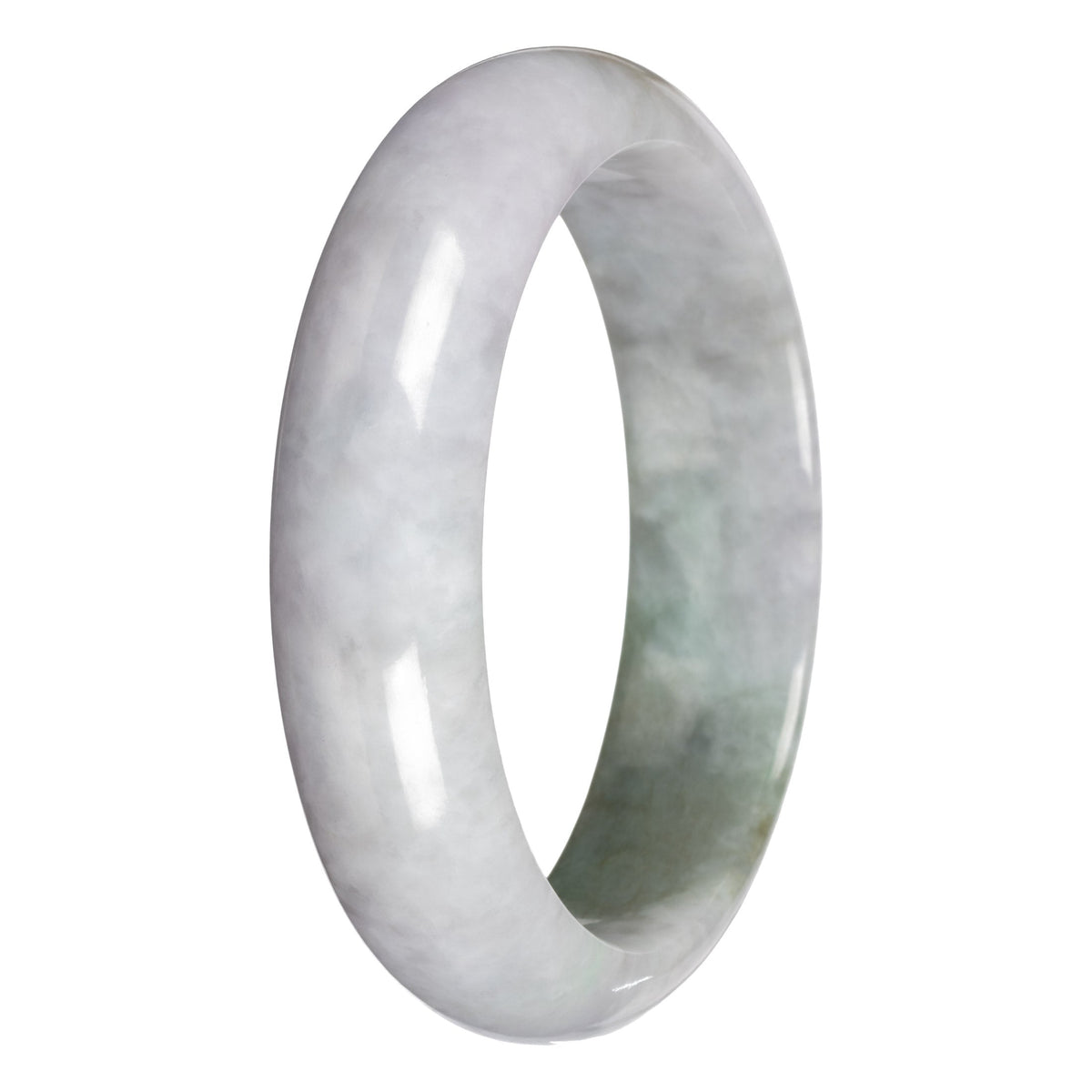 Genuine Gray with Pale Lavender and Olive Patch Burmese Jade Bangle - 62mm Half Moon