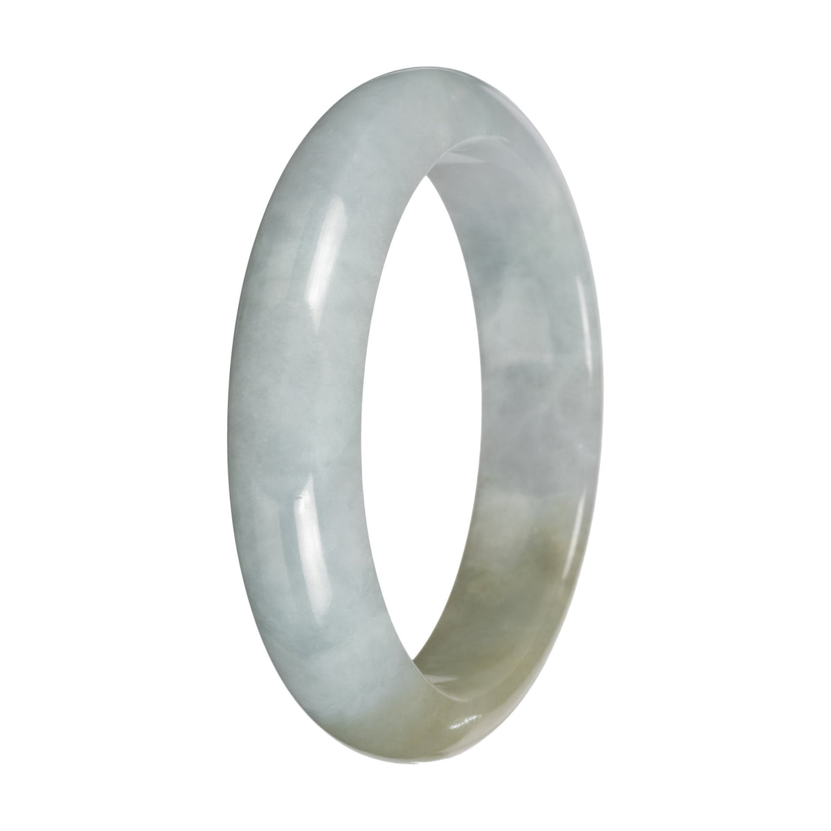 Natural Light Green with Light Olive Patch Burma Jade Bangle - 57mm Half Moon