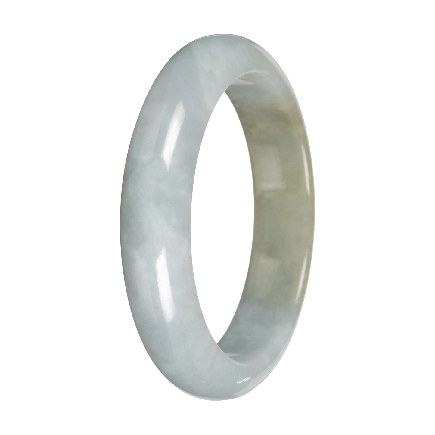 Natural Light Green with Light Olive Patch Burma Jade Bangle - 57mm Half Moon