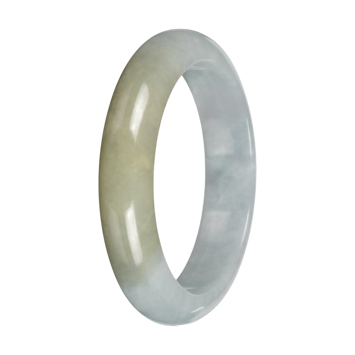 Natural Light Green with Light Olive Patch Burma Jade Bangle - 57mm Half Moon