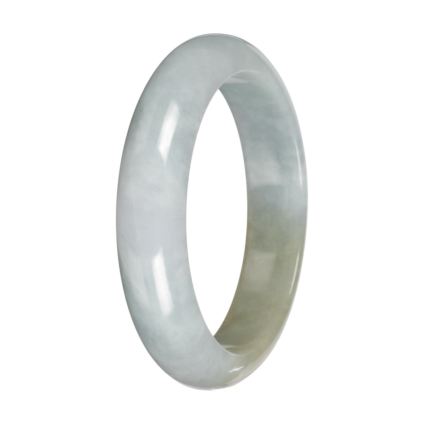Natural Light Green with Light Olive Patch Burma Jade Bangle - 57mm Half Moon