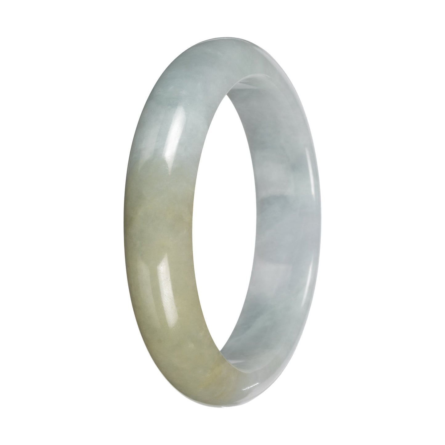 Natural Light Green with Light Olive Patch Burma Jade Bangle - 57mm Half Moon