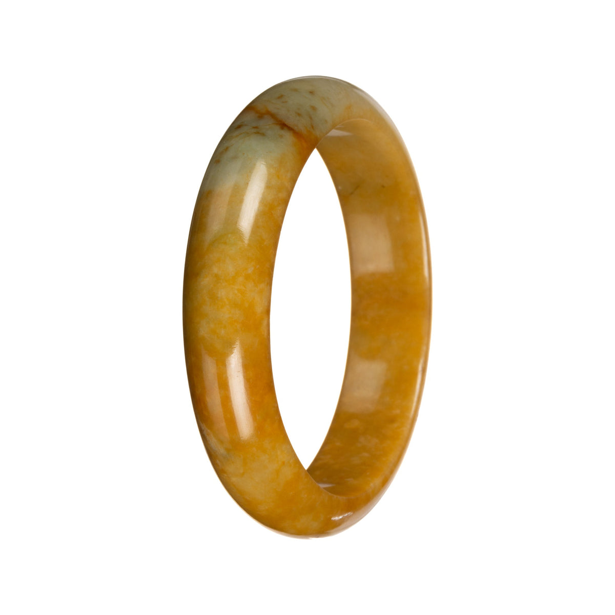 Authentic Bright Yellow with Light Olive Green Patch Jadeite Jade Bangle - 52mm Half Moon