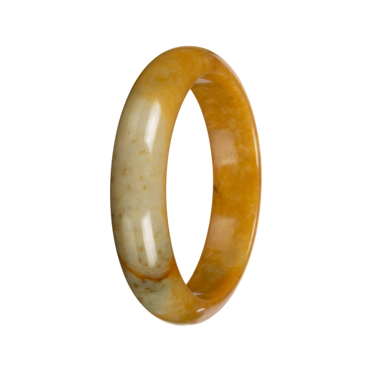 Authentic Bright Yellow with Light Olive Green Patch Jadeite Jade Bangle - 52mm Half Moon
