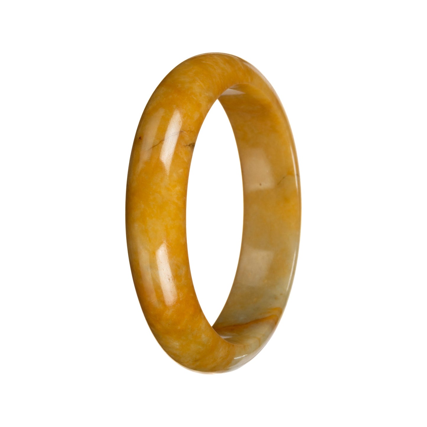 Authentic Bright Yellow with Light Olive Green Patch Jadeite Jade Bangle - 52mm Half Moon