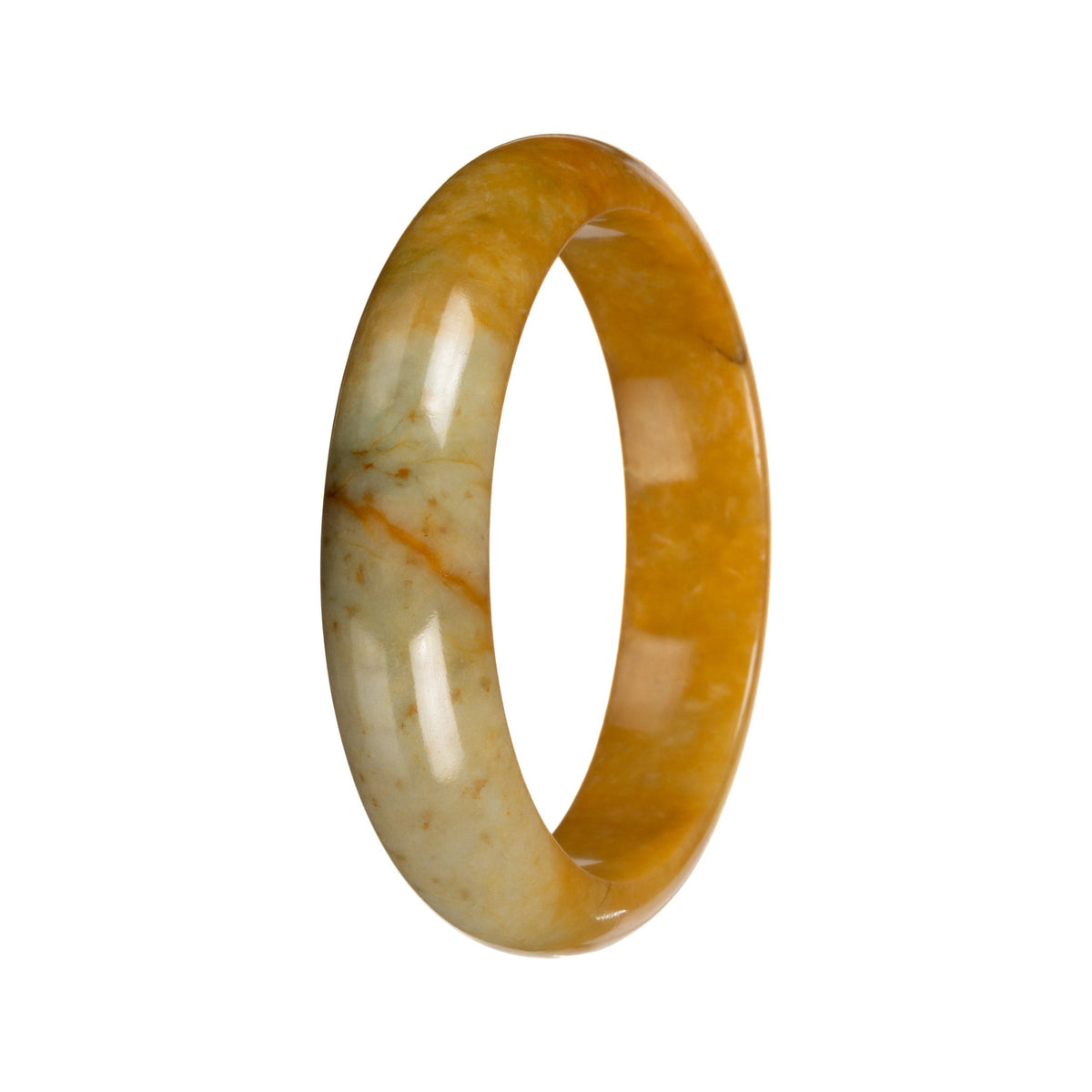 Authentic Bright Yellow with Light Olive Green Patch Jadeite Jade Bangle - 52mm Half Moon