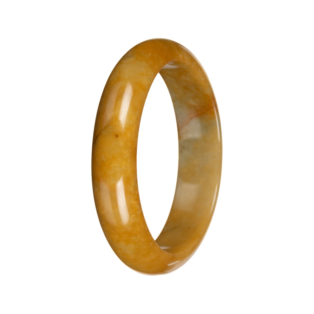 Authentic Bright Yellow with Light Olive Green Patch Jadeite Jade Bangle - 52mm Half Moon