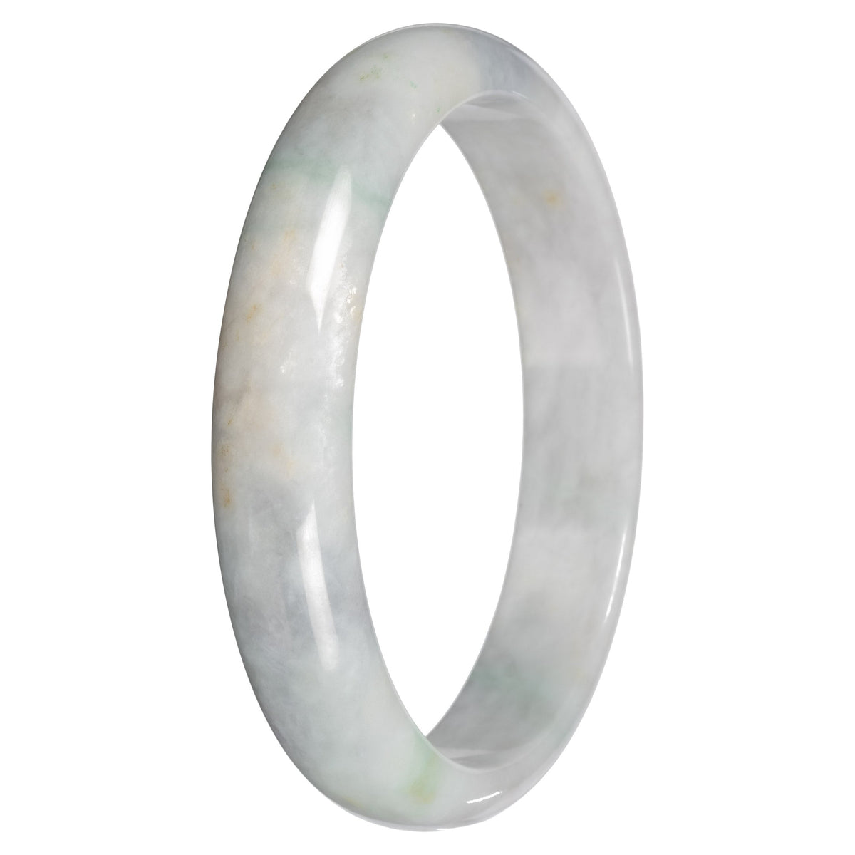Natural White with Grey and Green Sections Jadeite Bangle Bracelet - 79mm Half Moon