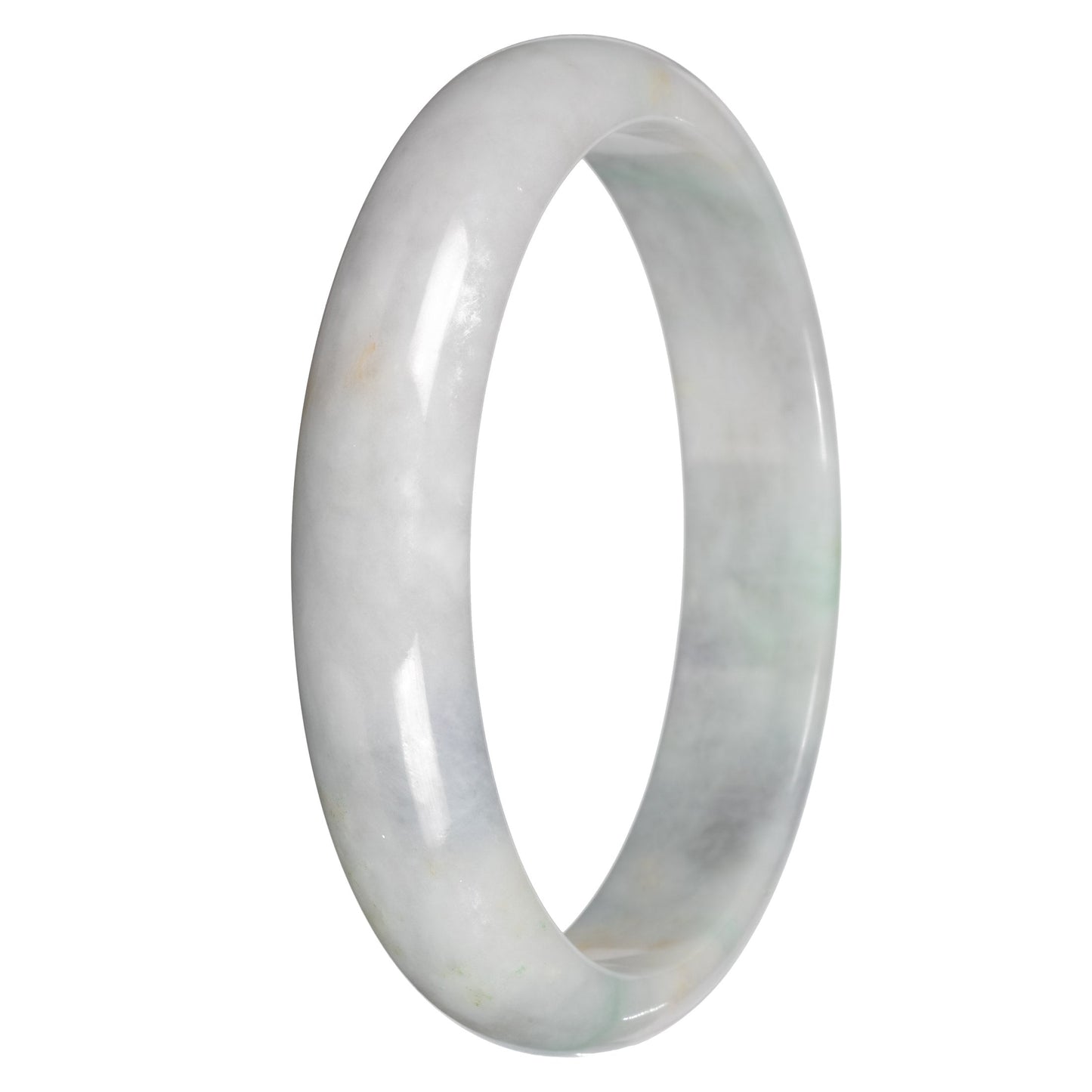 Natural White with Grey and Green Sections Jadeite Bangle Bracelet - 79mm Half Moon