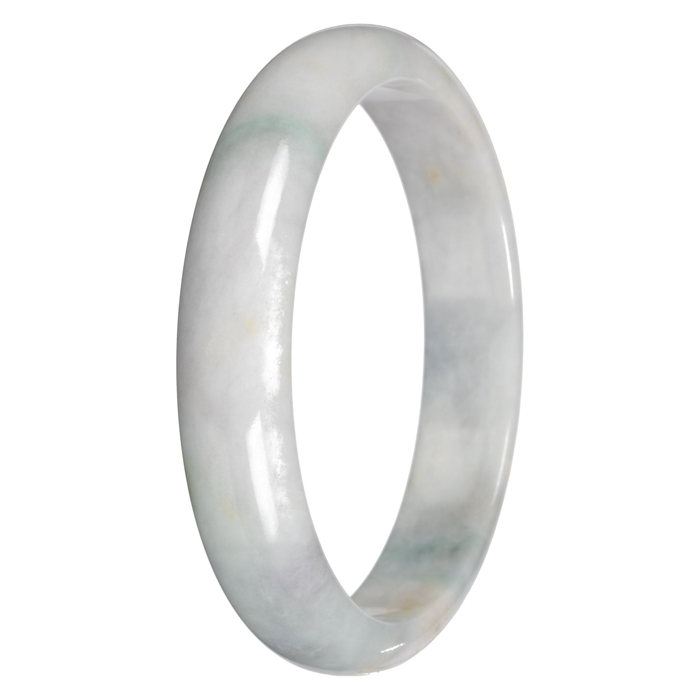 Natural White with Grey and Green Sections Jadeite Bangle Bracelet - 79mm Half Moon