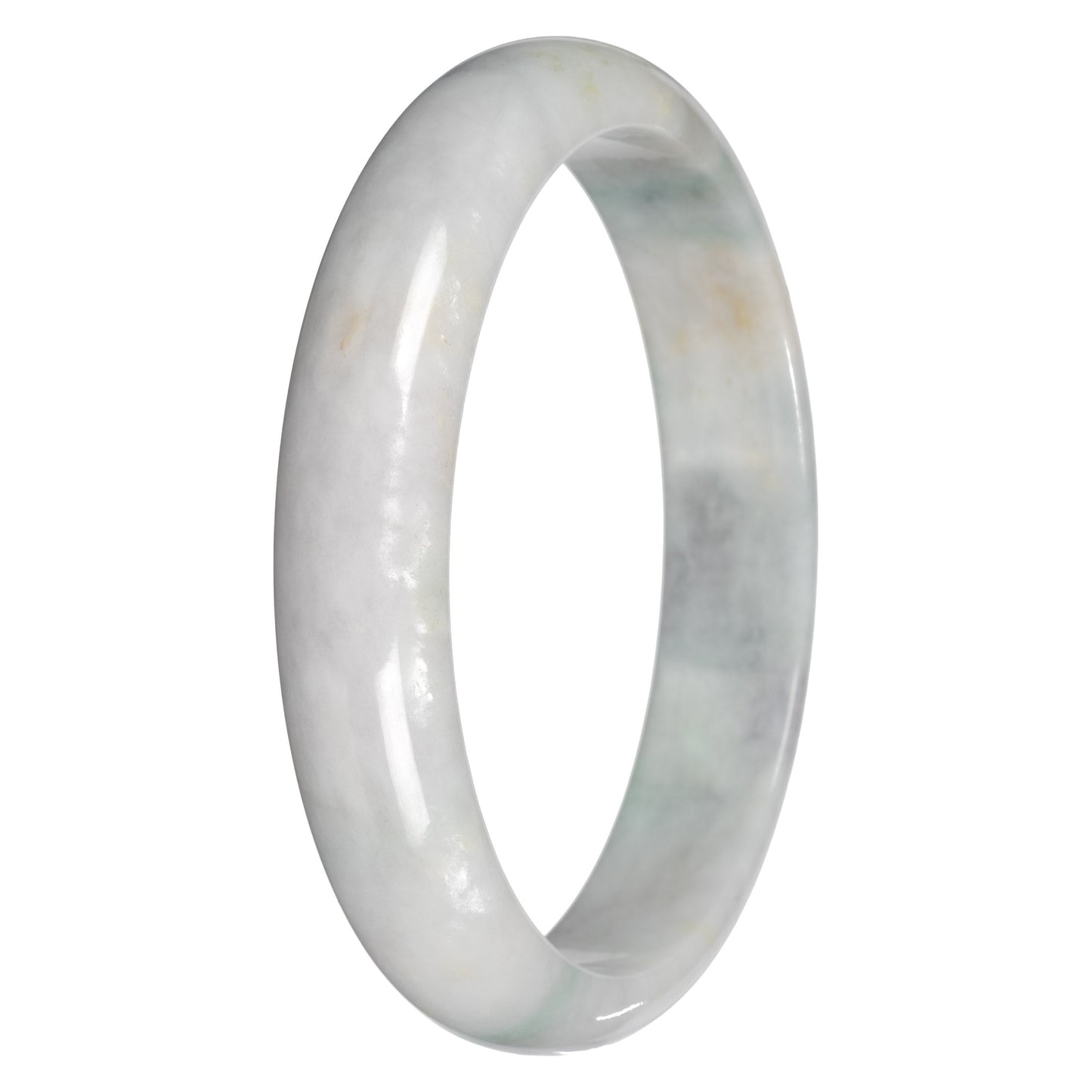 Natural White with Grey and Green Sections Jadeite Bangle Bracelet - 79mm Half Moon