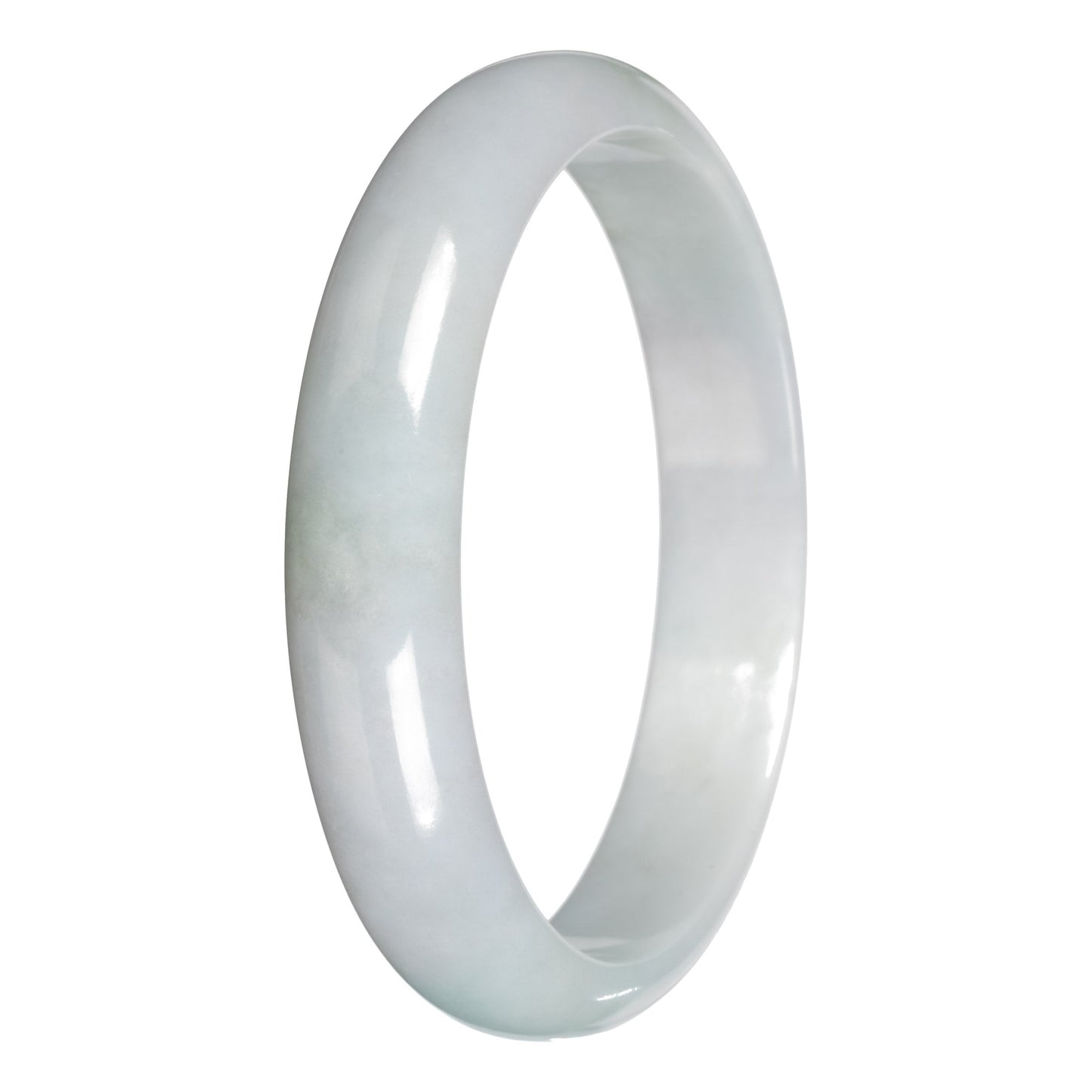 Real Pale Green with White Section Jadeite Jade Bangle - 78mm Half Moon