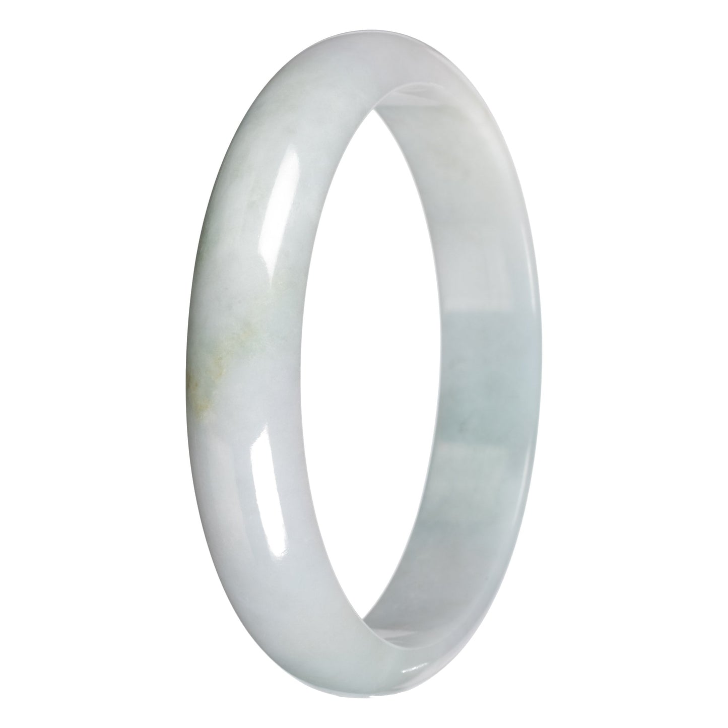 Real Pale Green with White Section Jadeite Jade Bangle - 78mm Half Moon