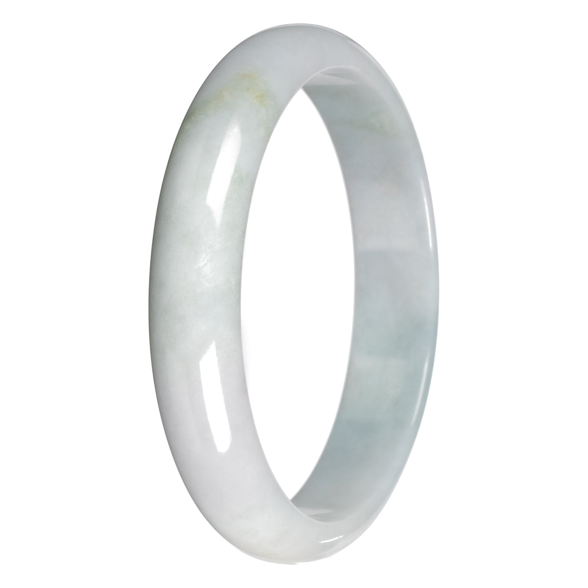 Real Pale Green with White Section Jadeite Jade Bangle - 78mm Half Moon