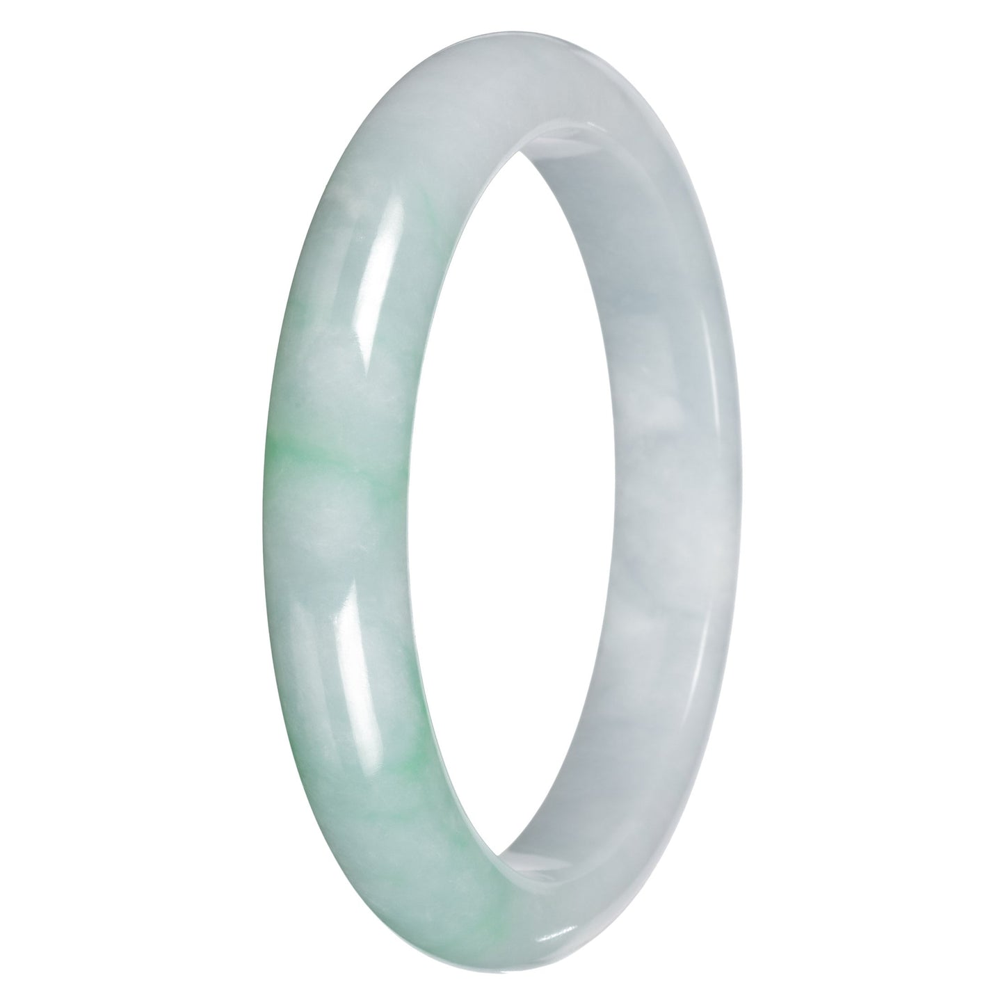 Real White with Apple Green Pattern Traditional Jade Bangle Bracelet - 65mm Half Moon