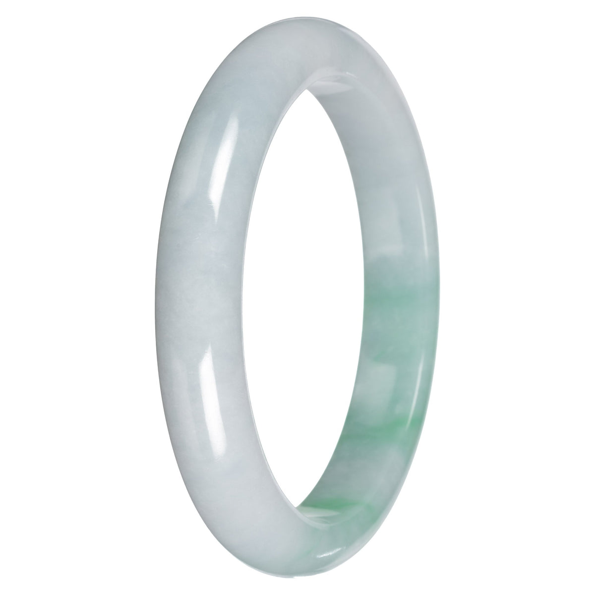 Real White with Apple Green Pattern Traditional Jade Bangle Bracelet - 65mm Half Moon