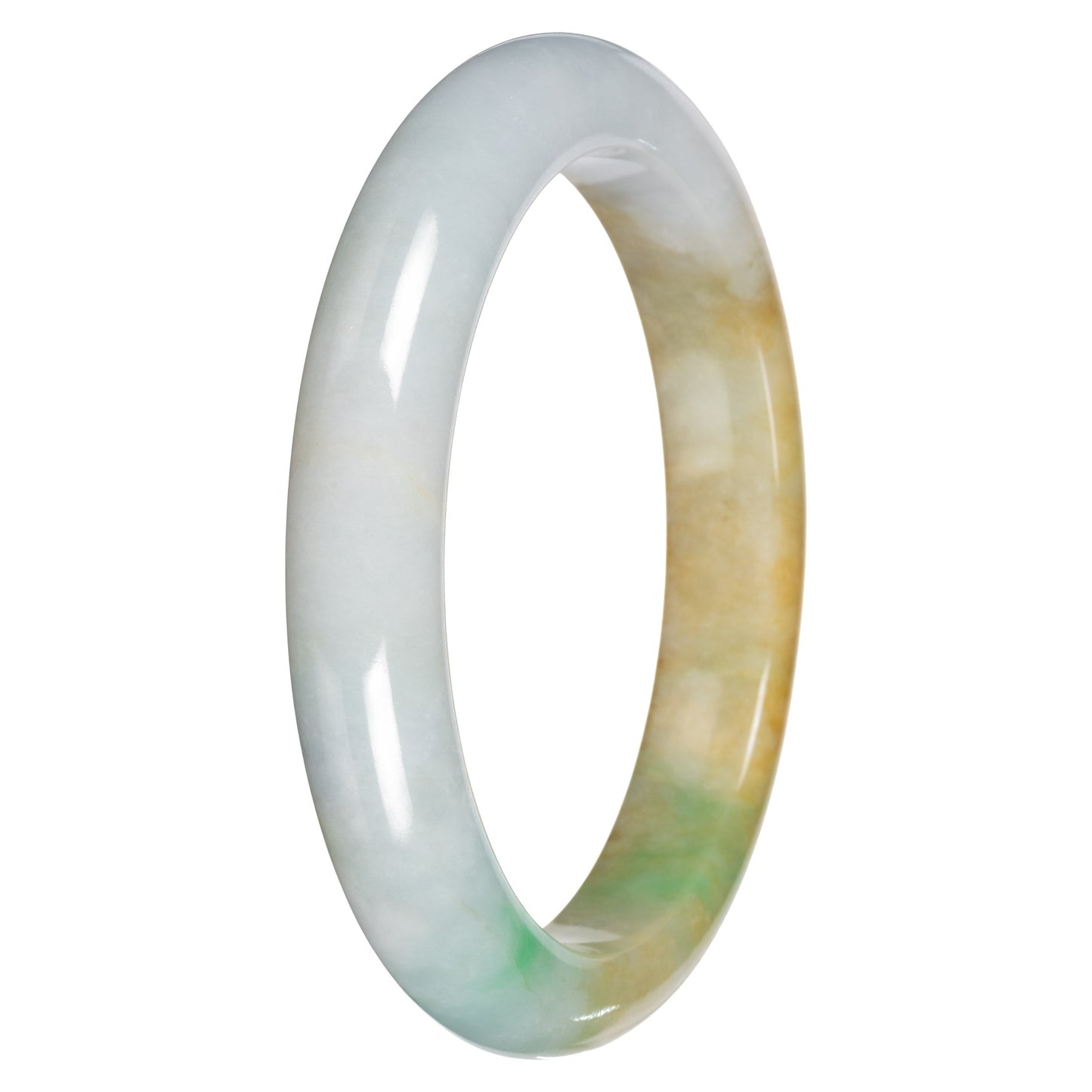 Real Pale Green with Yellow and Apple Green Jadeite Bangle Bracelet - 63mm Half Moon