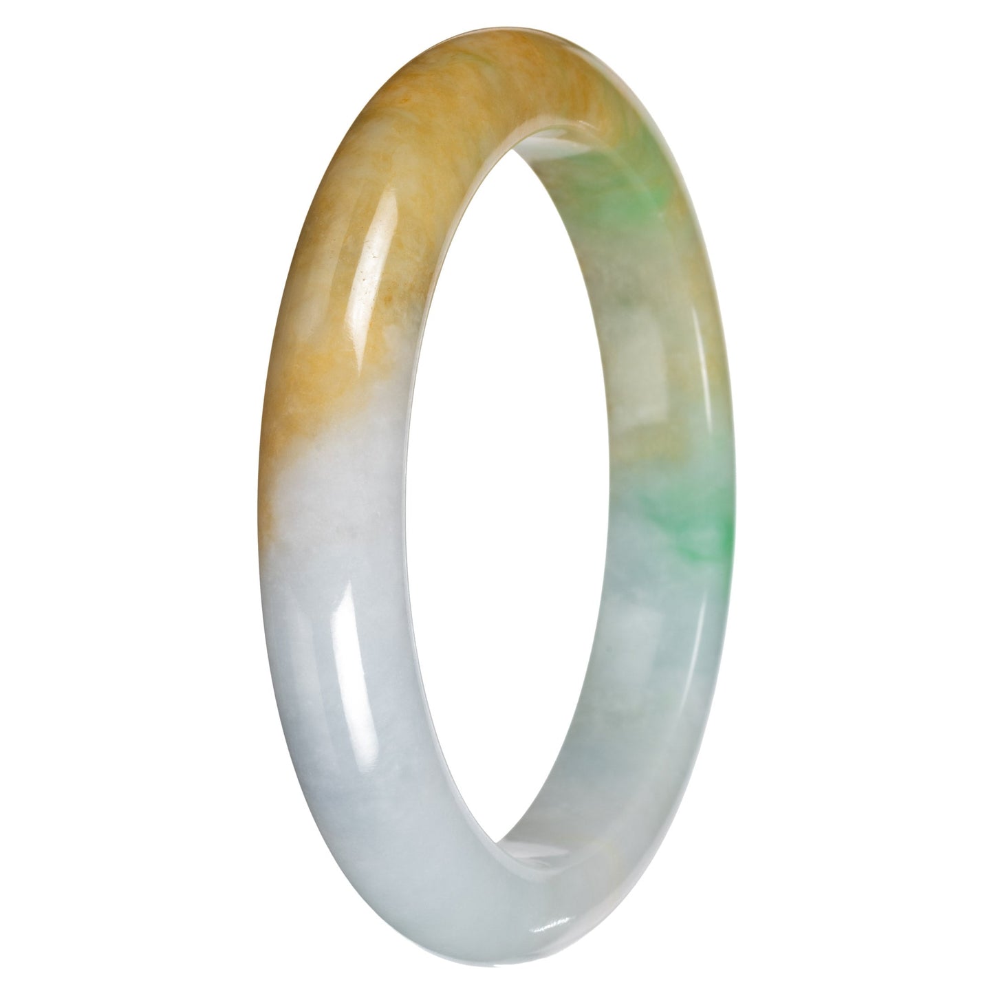 Real Pale Green with Yellow and Apple Green Jadeite Bangle Bracelet - 63mm Half Moon