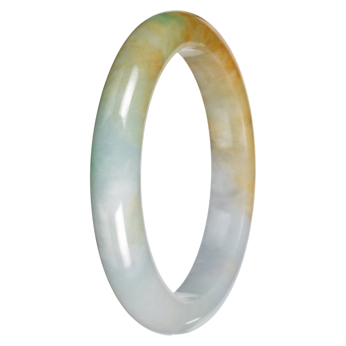 Real Pale Green with Yellow and Apple Green Jadeite Bangle Bracelet - 63mm Half Moon