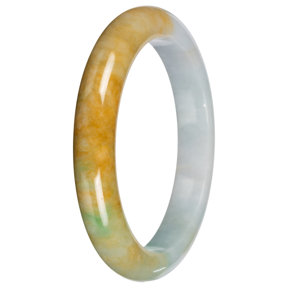 Real Pale Green with Yellow and Apple Green Jadeite Bangle Bracelet - 63mm Half Moon