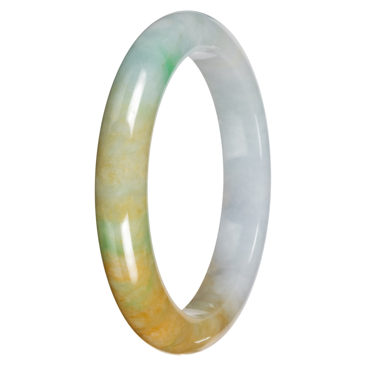 Real Pale Green with Yellow and Apple Green Jadeite Bangle Bracelet - 63mm Half Moon
