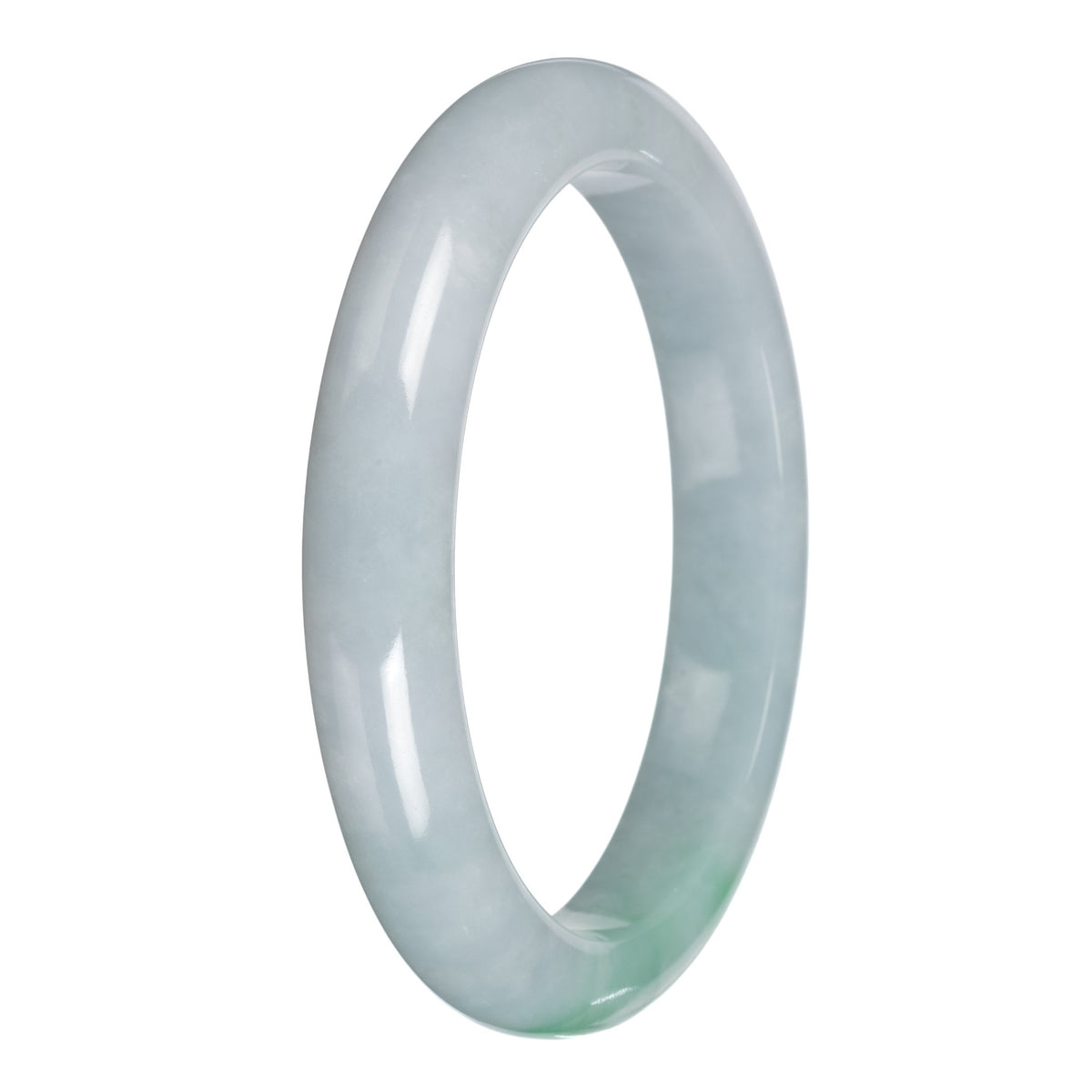 Untreated Pale Green with Emerald Green Jadeite Jade Bangle - 64mm Half Moon
