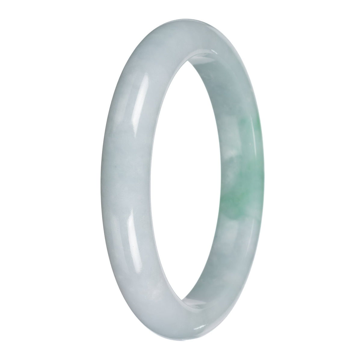 Untreated Pale Green with Emerald Green Jadeite Jade Bangle - 64mm Half Moon