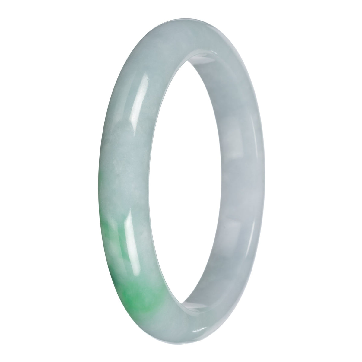 Untreated Pale Green with Emerald Green Jadeite Jade Bangle - 64mm Half Moon